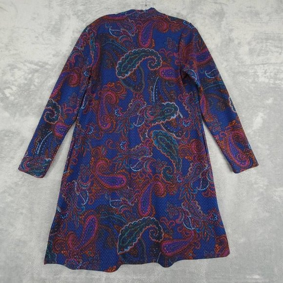 Susan Graver Womens Coat Open Front Purple Blue Paisley Long Sleeves Midi S - Picture 2 of 8